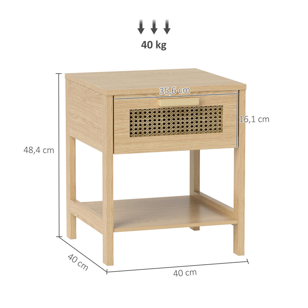 NACHTTISCH mit Schublade, Natur 40 x 40 x 48,4 cm - Naturfarben, Holz (40/48.4/40cm) - HOMCOM