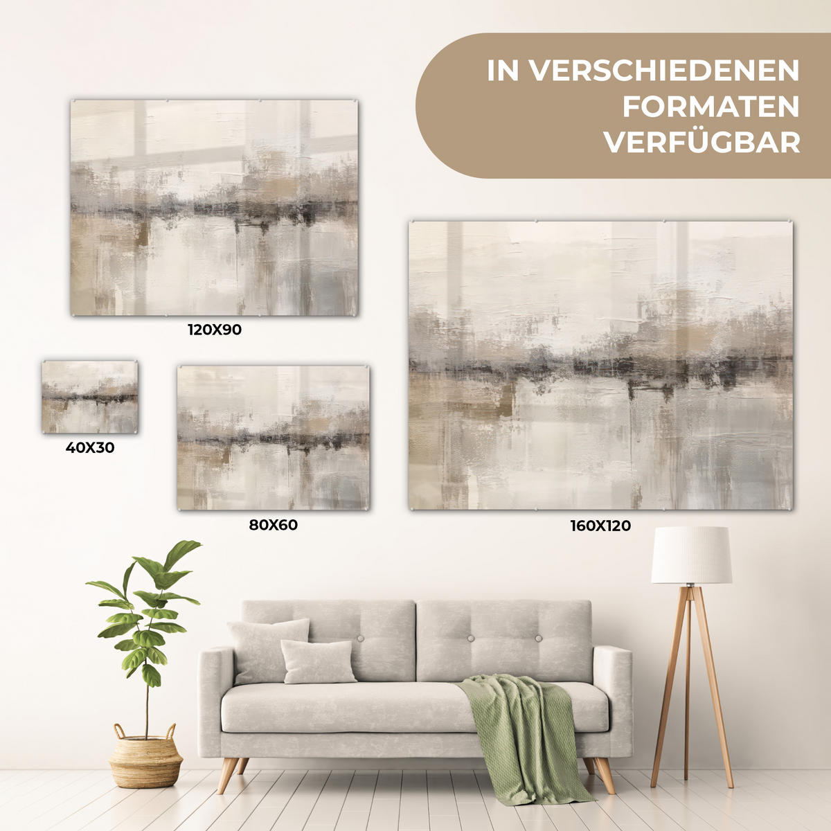 ACRYLGLASBILD Moderne Kunst - Abstrakt - Beige 80x60 cm - Beige, Glas (80/60cm) - MuchoWow