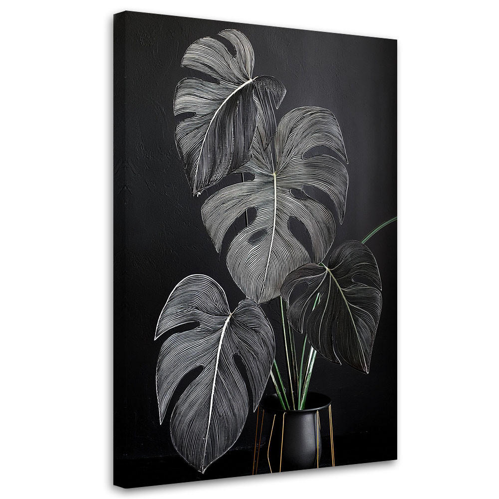 LEINWANDBILD Monstera hinterlässt Minimalismus schwarz 40x60cm - Grau, Textil (40/60cm) - Feeby