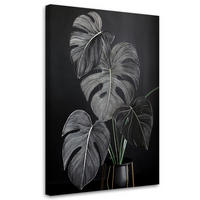 LEINWANDBILD Monstera hinterlässt Minimalismus schwarz 40x60cm - Grau, Textil (40/60cm) - Feeby