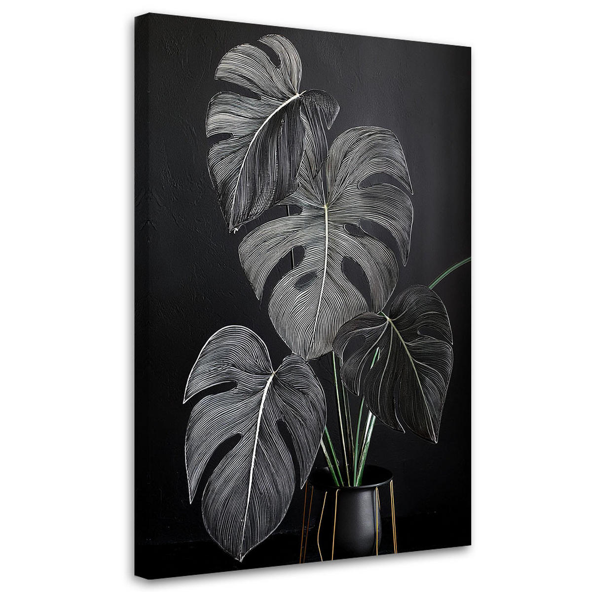 LEINWANDBILD Monstera hinterlässt Minimalismus schwarz 40x60cm - Grau, Textil (40/60cm) - Feeby