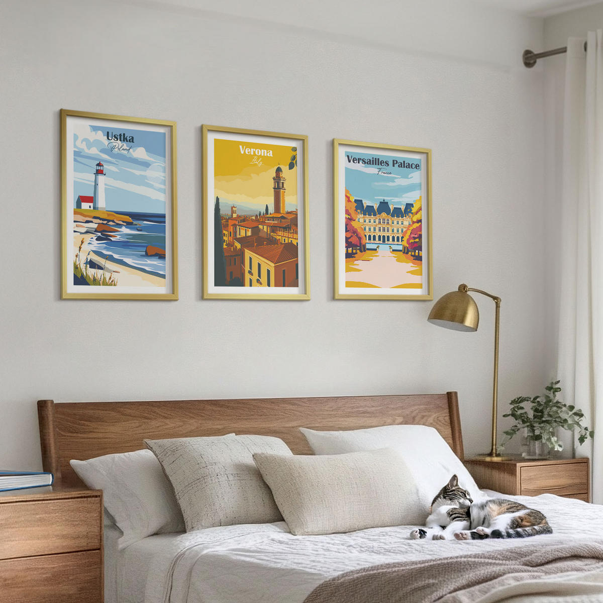 BILDER SET 3er Set - 40x60 cm Goldrahmen - Ansichten von Orten am Meer und von Städten - Goldfarben, Kunststoff (40/60cm) - TULUP