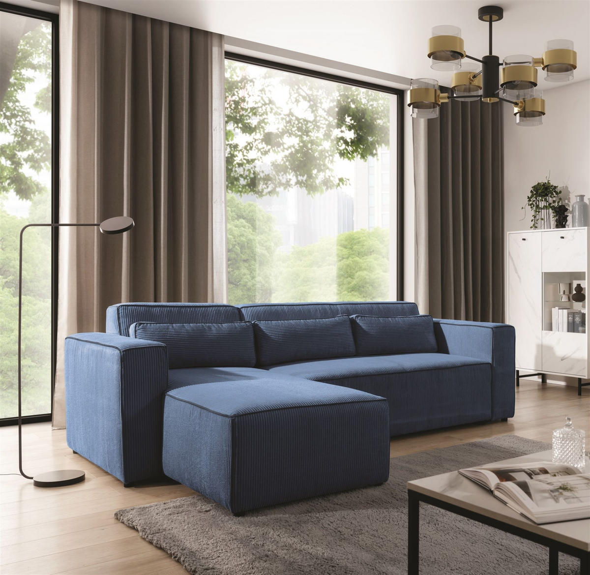 ECKSOFA Schlafsofa Waldo In Poso - Blau, Holzwerkstoff/Textil (260/173cm) - Fun Möbel