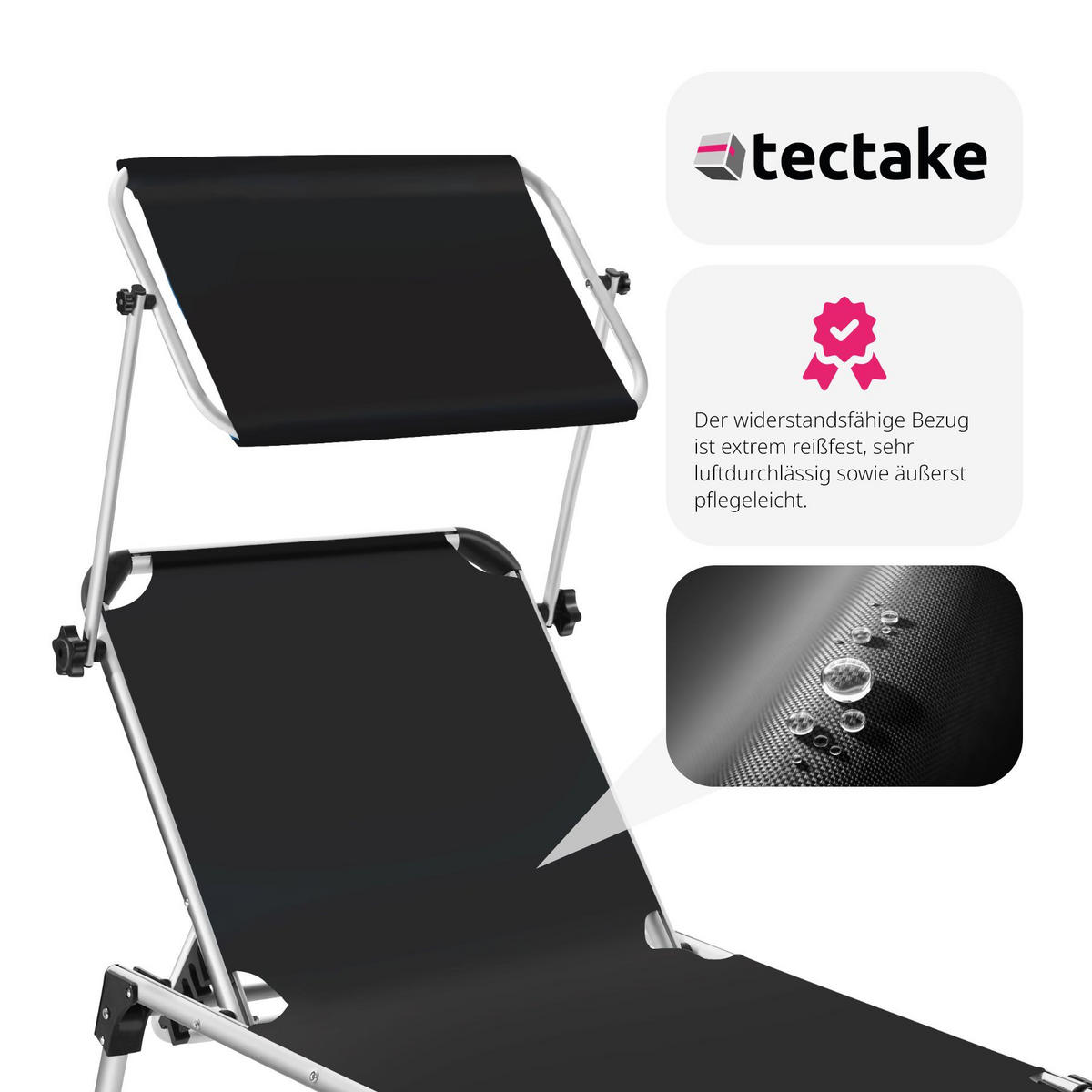SONNENLIEGE Aurelie,217 x 60,5 x 72 cm,schwarz - Schwarz, Kunststoff (60.5/111/200cm) - tectake
