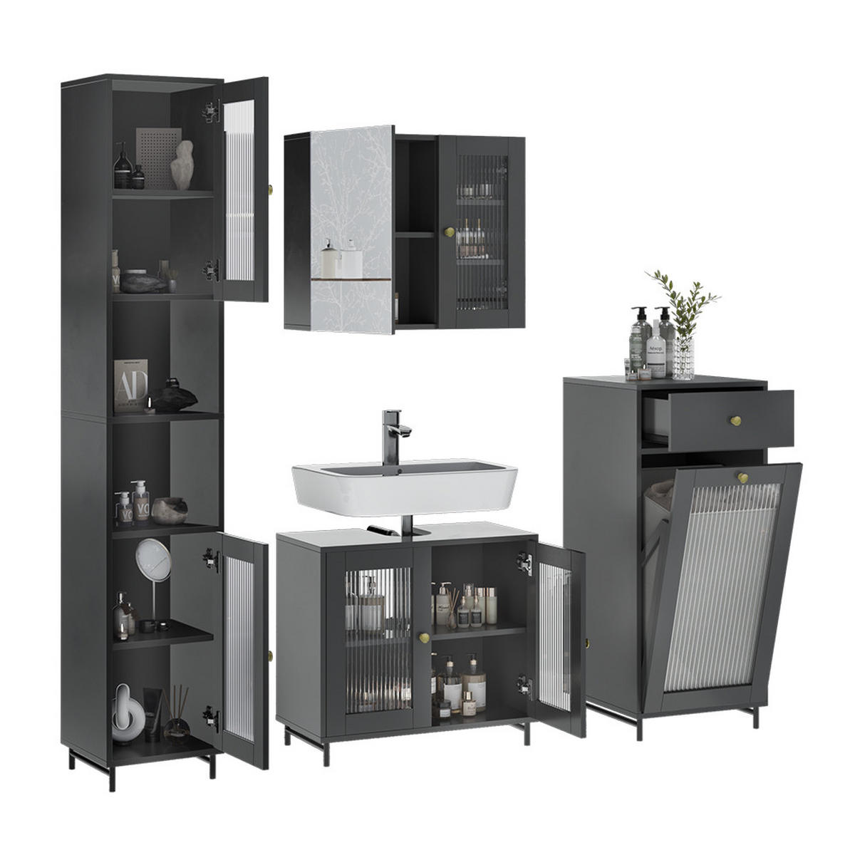 BADMÖBEL-SET Malte Grau 4 Teile - Grau, Holzwerkstoff (60/58/30cm) - Vicco