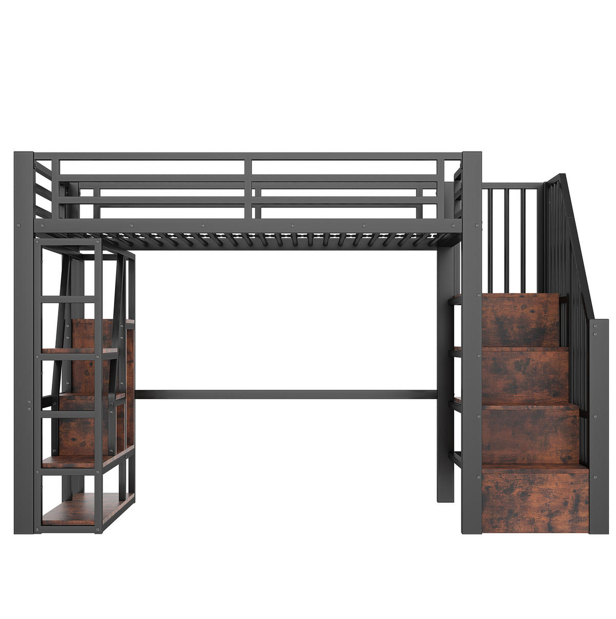 HOCHBETT 90/200 cm aus Metall und MDF mit LED-Beleuchtung, Ablage und Stauraum - Schwarz, Holzwerkstoff (90/200cm) - Flora Grace