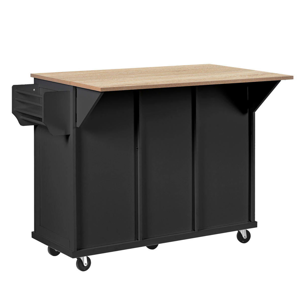 KÜCHENINSEL 112/46,2-76,2/92,7 cm aus MDF mit ausziehbarer Arbeitsplatte Schwarz/Natur - Schwarz, Holzwerkstoff (112/92.7/76.2cm) - Modenvie
