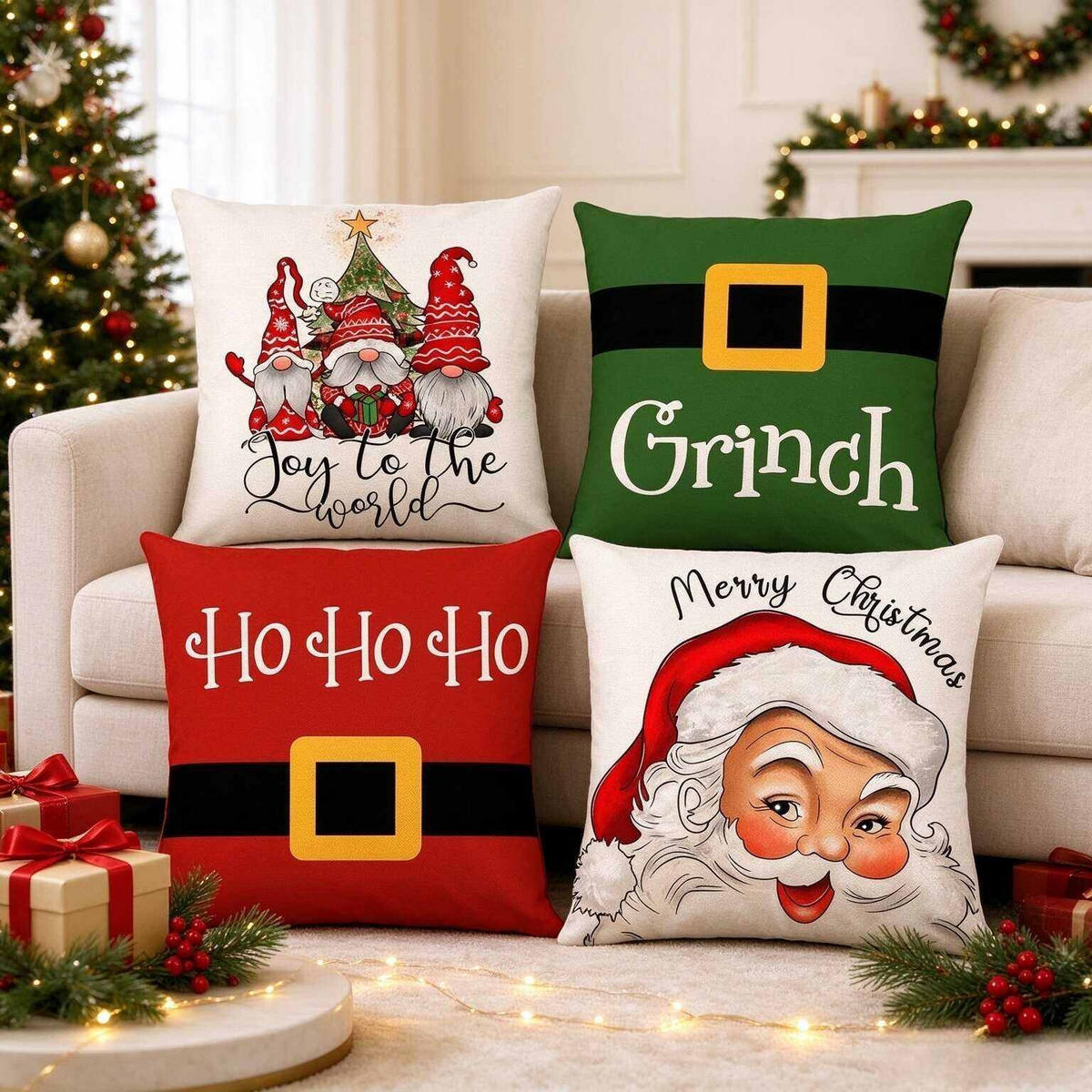KISSENBEZUG – Weihnachtskissenbezug (Kissenfüllung nicht enthalten) – 45 x 45 cm – Multicolor(vier Stück) - Multicolor, Textil (45/45cm)
