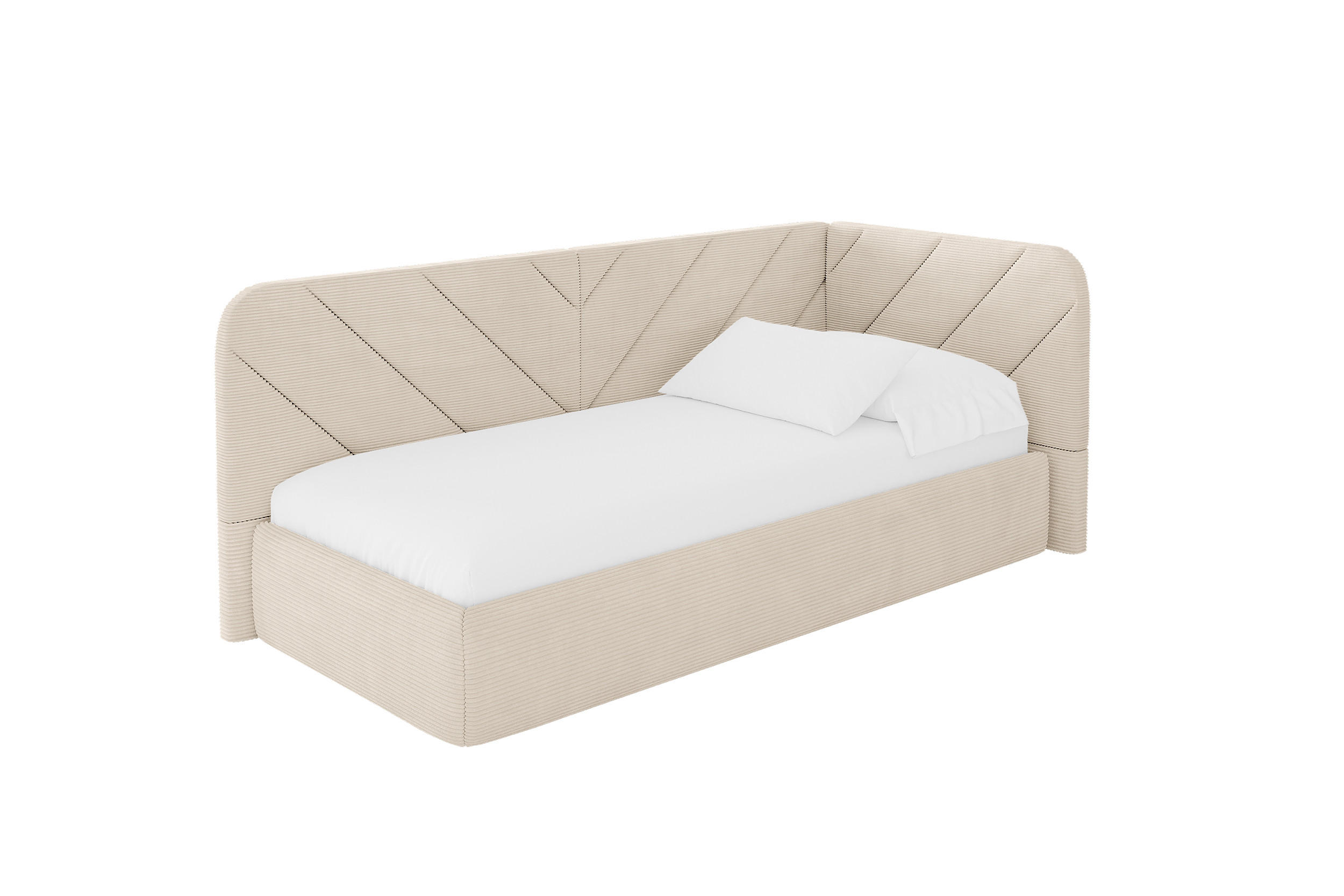EINZELLBETT Jugendbett mit Bettkasten und Matratze H3/H4, Links - FIKY 90x200 Beige - Creme, Holzwerkstoff/Textil (90/200cm) - ALTDECOR