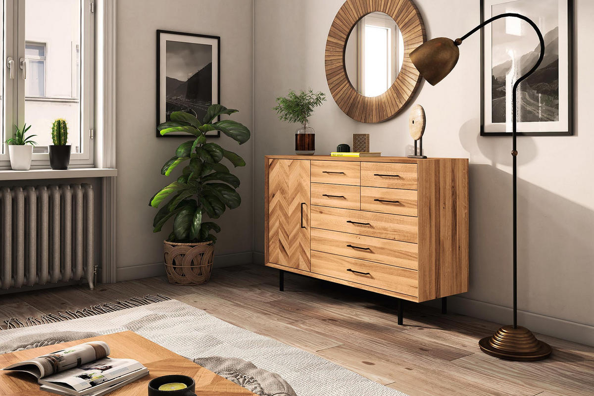 KOMMODE BREIT LEON Wildeiche - Wildeiche, Holz (144/95/45cm) - byoak