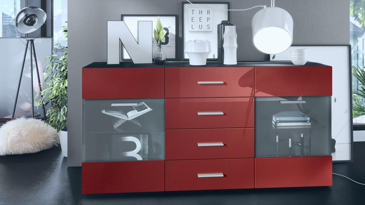 SIDEBOARD Carlos Bordeaux Hochglanz - Bordeaux, Holzwerkstoff (139/72/35cm) - Vladon