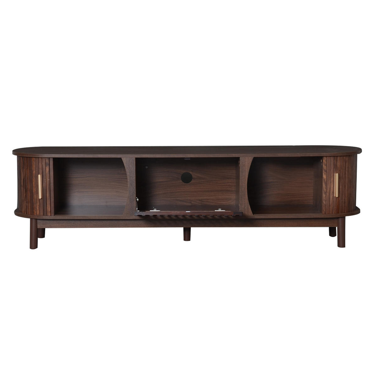 TV-LOWBOARD aus MDF 165x39,5x46 cm Braun mit Schiebetüren, Klapptür und 3 Staufächern - Braun, Holzwerkstoff (165/46/39.5cm) - Modfu