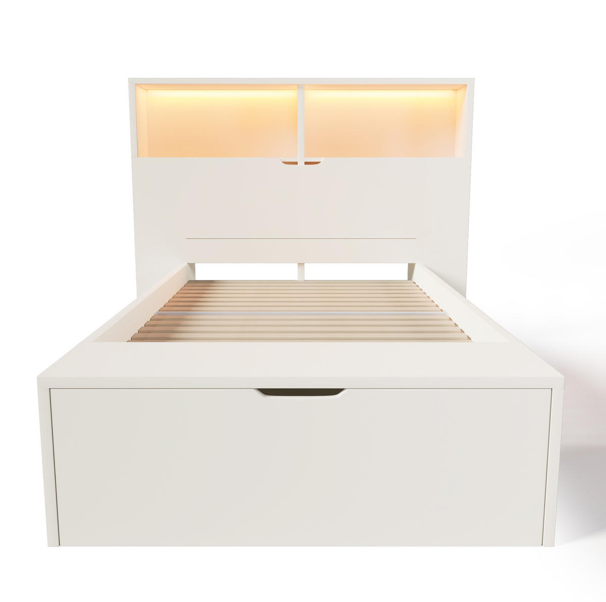 KINDERBETT 90/200 cm in Weiß mit LED, USB-Anschlüssen und Stauraum - Weiß, Holzwerkstoff (90/200cm) - BEAOK