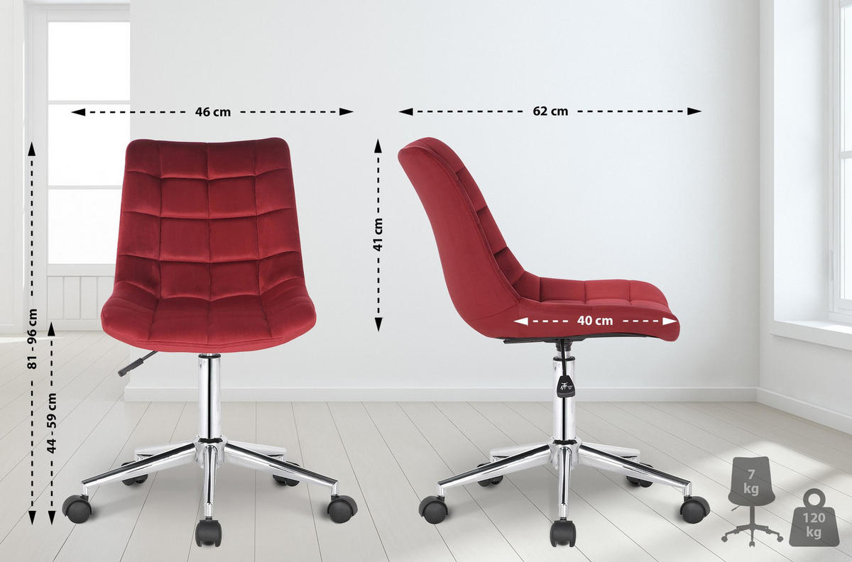 DREHSTUHL Samt rot - Chromfarben/Rot, Textil/Metall (46/81/62cm) - CLP