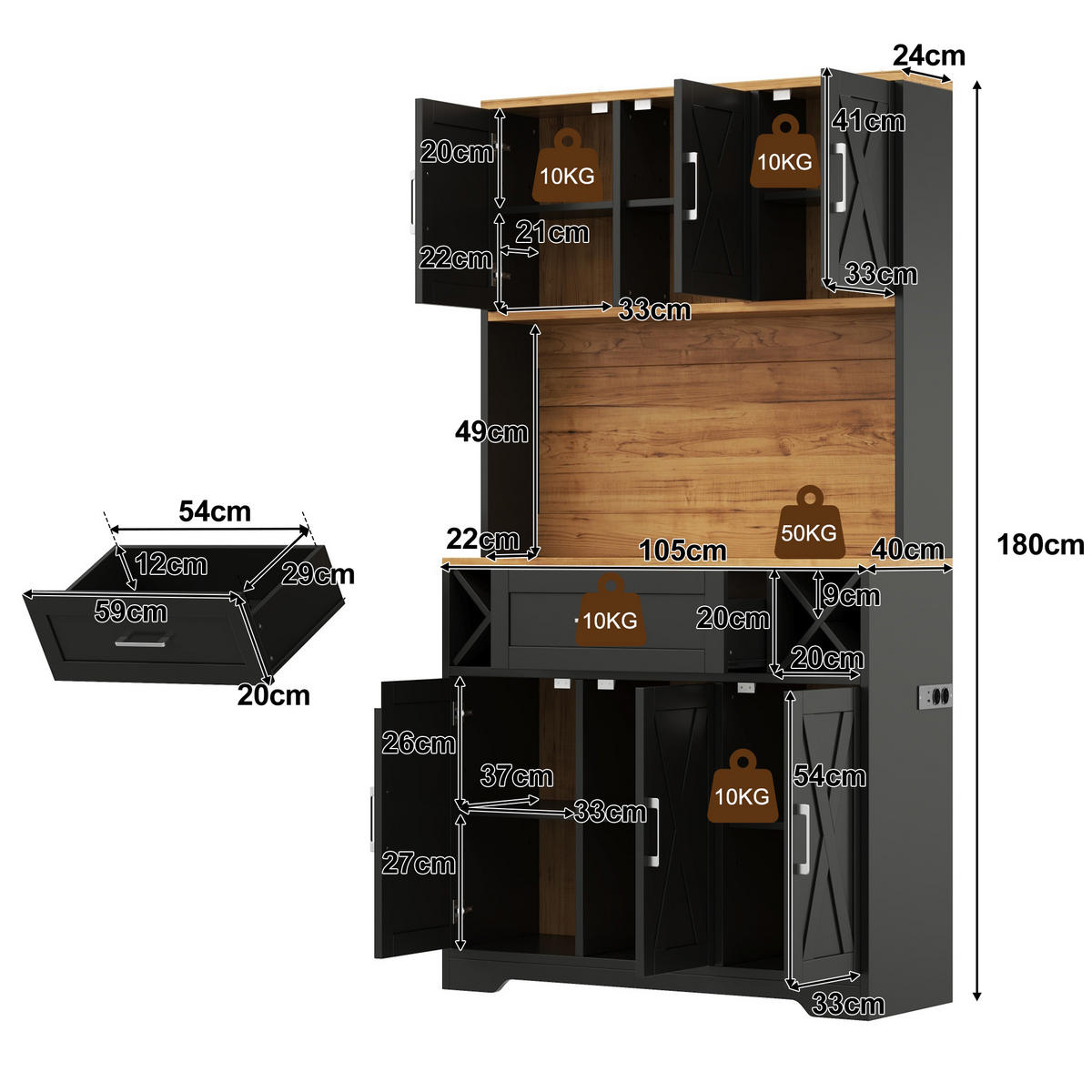 GESCHIRRSCHRANK Naturfarben 105/40/180 - Naturfarben, Holzwerkstoff (105/180/40cm)