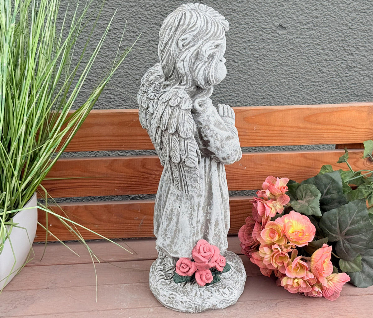 STEINFIGUR Engel stehend frostfester Steinguss - Grau, Stein (20/40/14cm) - stoneandstyle