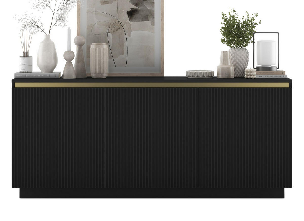 KOMMODE Selene 3D Schwarz Matt Glamour 167 cm - Schwarz, Holzwerkstoff (166.8/71.4/35cm) - Meble Lindner