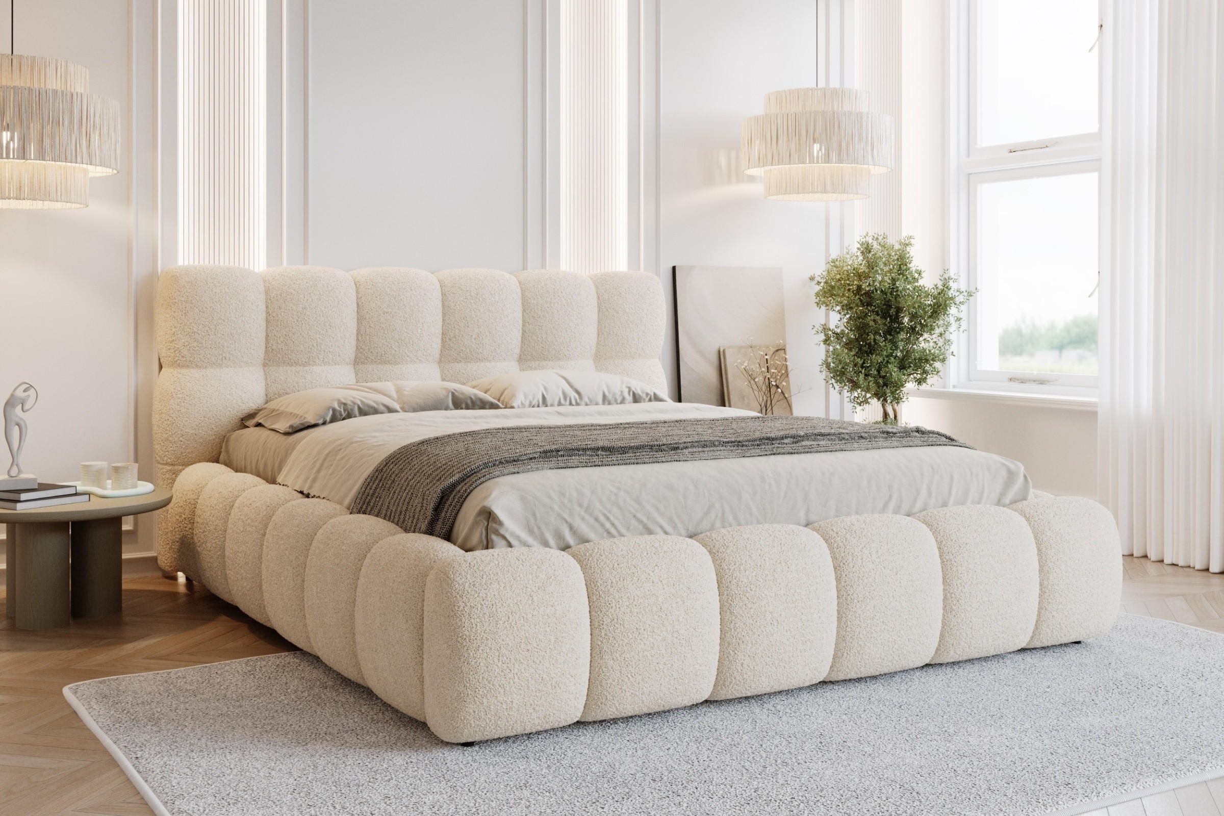 POLSTERBETT LUVA 180/200 in Boucle Creme - Creme, Holz/Holzwerkstoff (180/200cm) - Deine Möbel 24