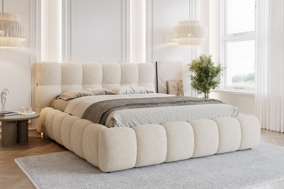 POLSTERBETT LUVA 200/200 in Boucle Creme - Creme, Holz/Holzwerkstoff (200/200cm) - Deine Möbel 24