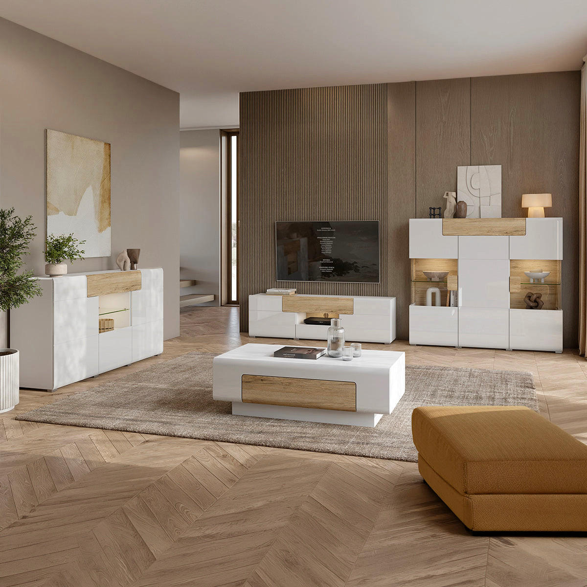 SIDEBOARD Jules Weiß und Holz - Weiß, Holzwerkstoff (208/82/39cm) - Petits-meubles