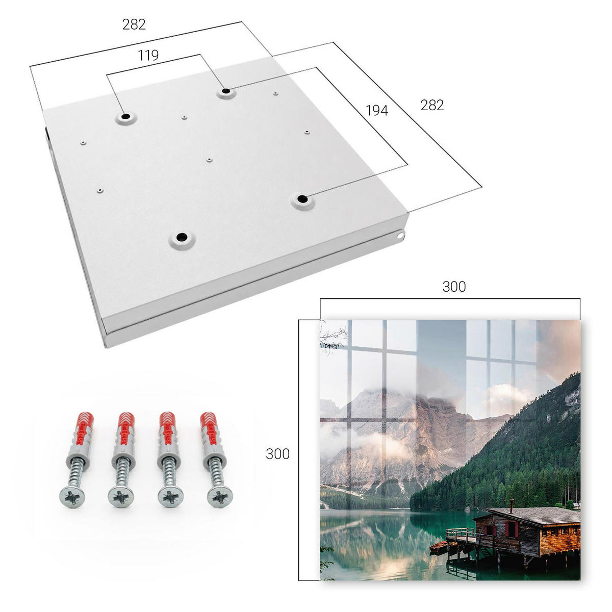 SCHLÜSSELBOX Weiß 30x30 cm – Türöffnung nach rechts - Bergzauber - Grün, Metall (30/30/5cm) - TULUP