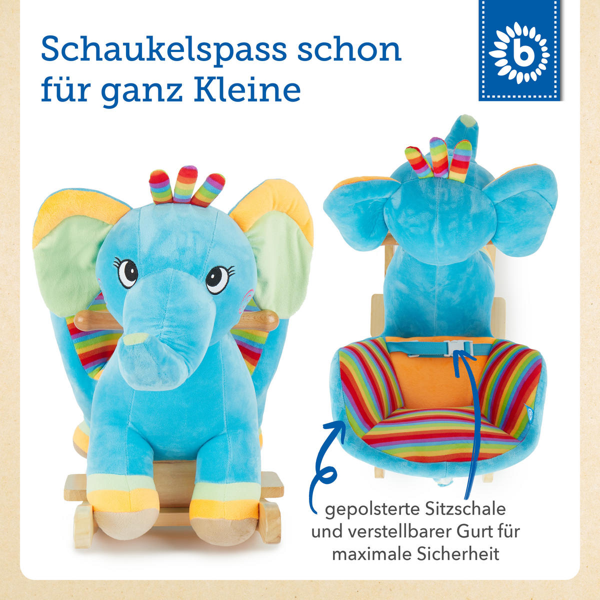 SCHAUKELTIER Plüsch Elefant Schaukelpferd - Blau, Textil (60/53/31cm) - Bieco Spielwaren