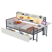 METALLBETT 90/200 cm mit Stauraum, Schreibtisch und LED in Weiß - Weiß, Metall (90/200cm) - BEAOK