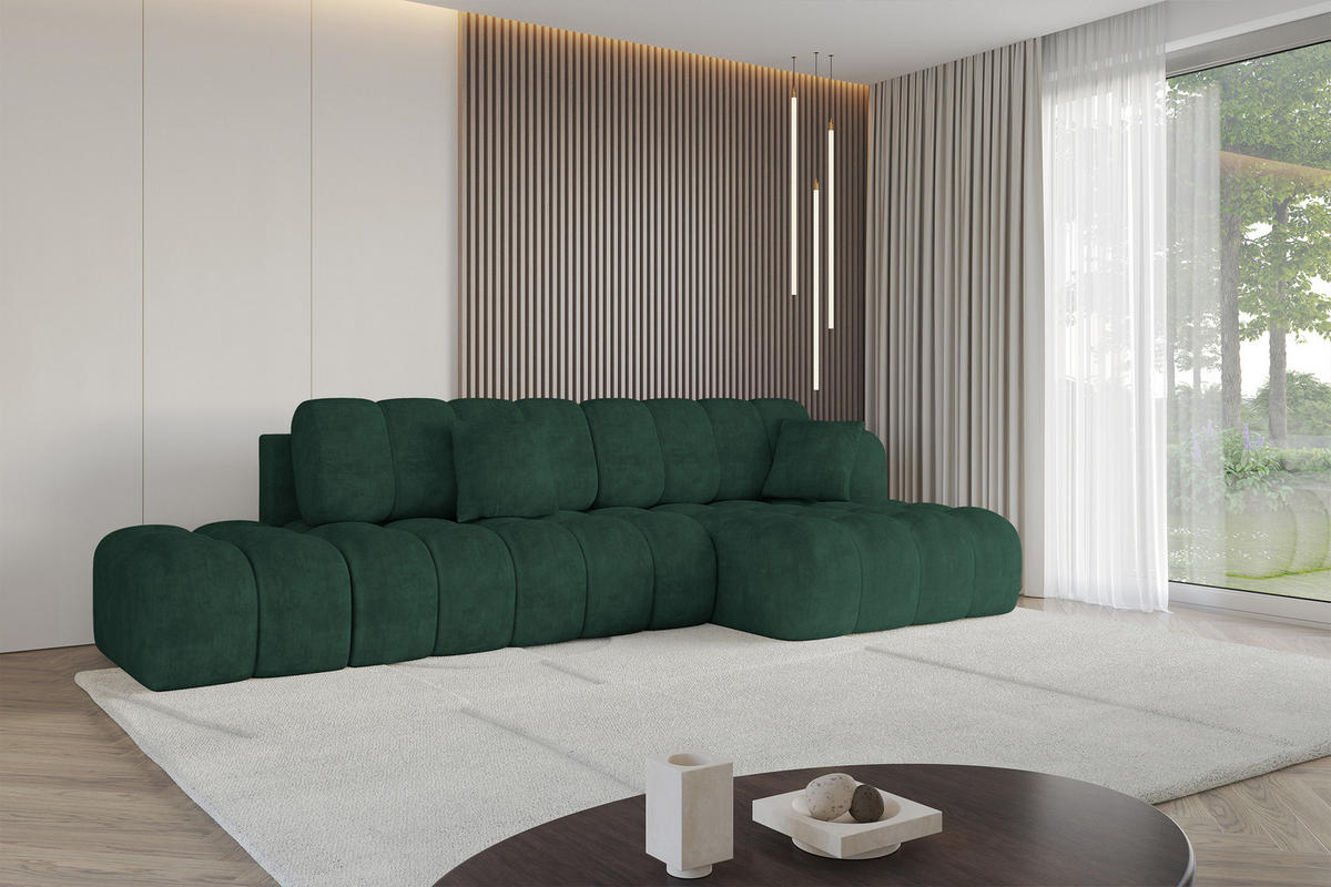 ECKSOFA mit Schlaffunktion Ottomane RECHTS OLEA-L2 321x164x75 Grün Velours - Schwarz/Hellgrün, Holzwerkstoff/Kunststoff (164/321cm) - ALTDECOR