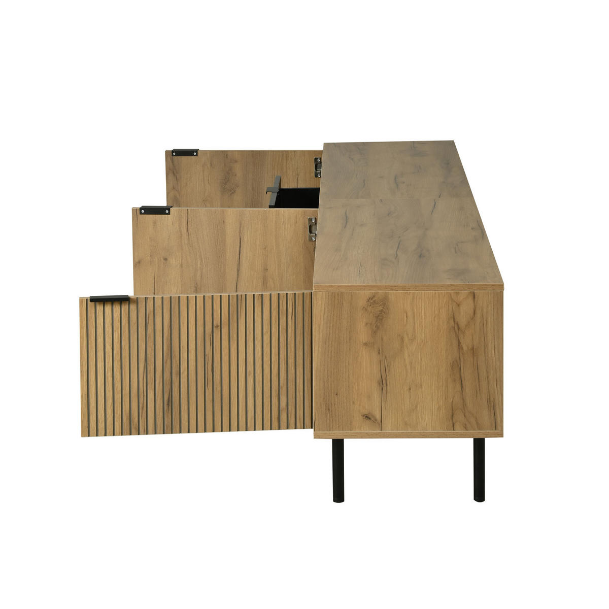 TV-BANK Schwarz/Natur 208/40/48 cm, Soft-Close, Kabelmanagement, 2 Schubladen - Schwarz, Holzwerkstoff (208/48/40cm) - PANGIVO