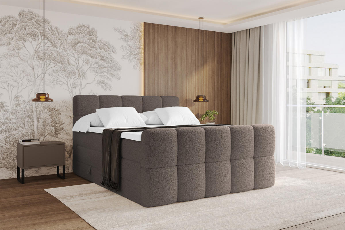 BOXBETT mit Matratze H3/H4 - FAMA-Z KING - 160x200 cm Braun Quelle - Braun, Holzwerkstoff (160/200cm) - ALTDECOR