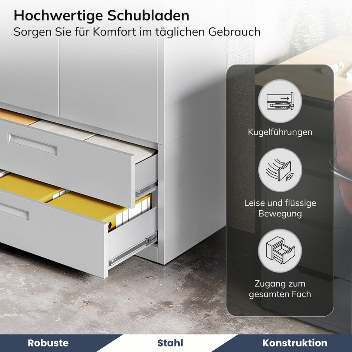 METALLSCHRANK mit Doppel-Schublade RUEL 195x90x40cm Grau - Grau, Metall (90/195/40cm) - DELUKE