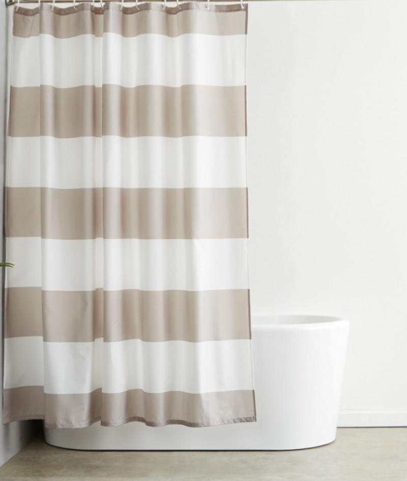 DUSCHVORHANG Beige Streifen wasserfest schimmelresistent maschinenwaschbar mit Haken - Beige, Textil (180/180cm) - MCBOSON
