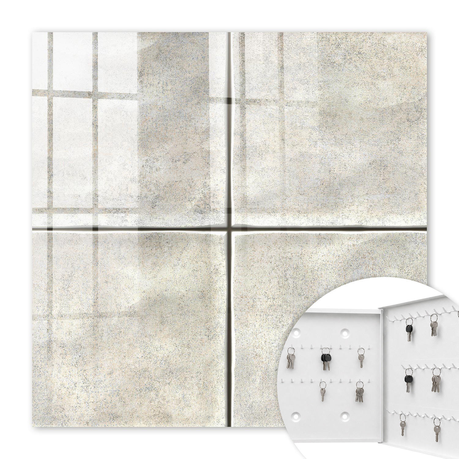 SCHLÜSSELBOX Weiß 30x30 cm – Türöffnung nach rechts - Beige Fliesen - Beige, Metall (30/30/5cm) - TULUP
