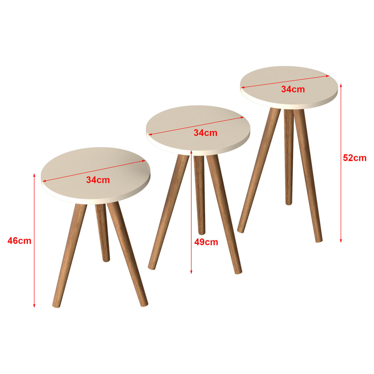 SATZTISCH Snede im 3er Set - Creme, Holzwerkstoff (34/34/52cm) - [en.casa]