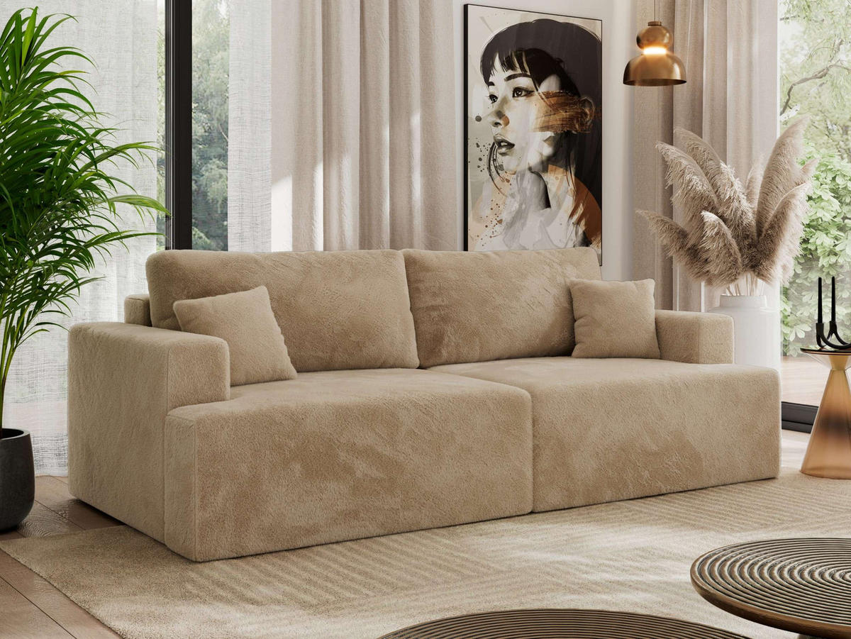 4-SITZER SOFA VIRELLA Beige Plüsch - Beige/Schwarz, Textil (240/88/115cm) - MKS