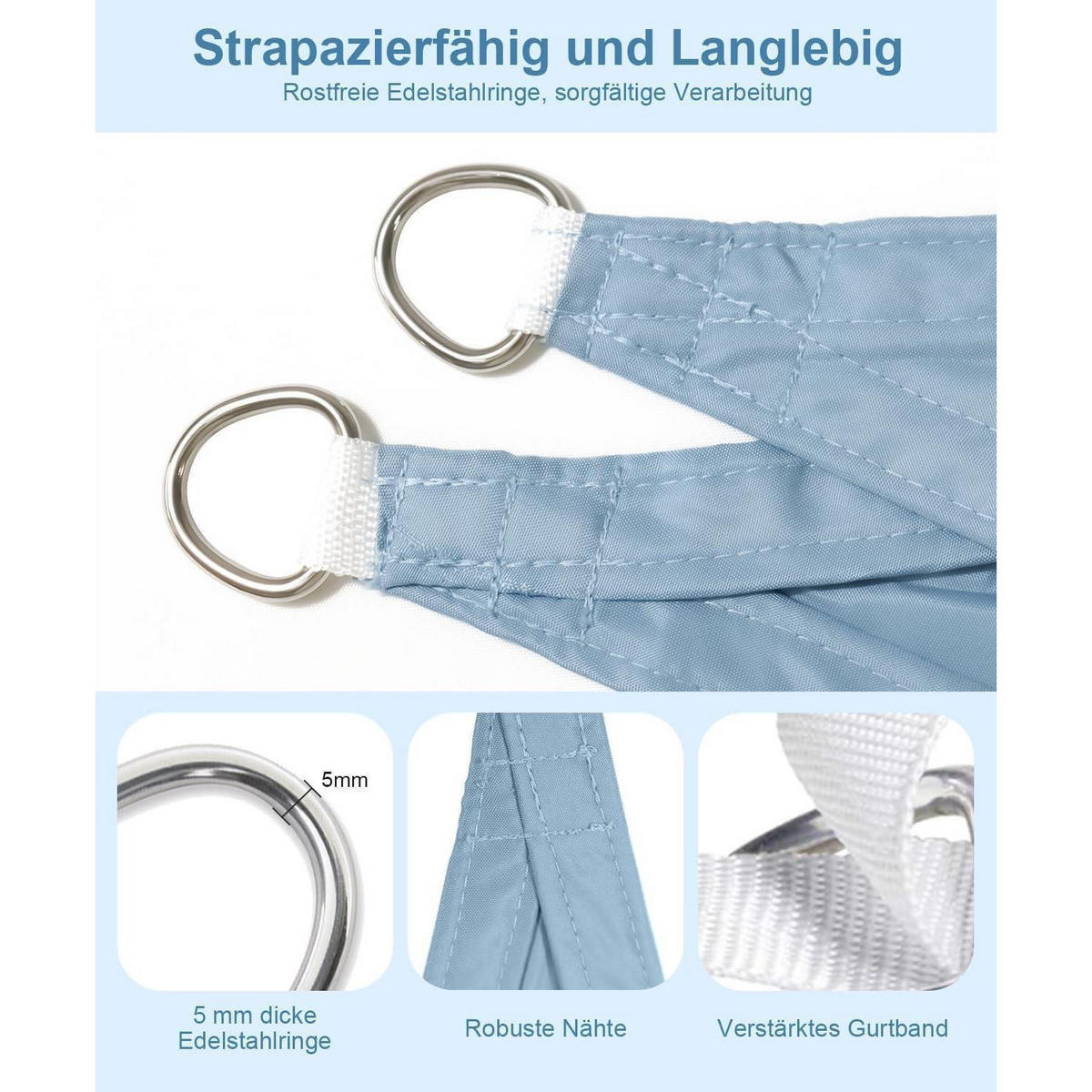 SONNENSEGEL 200 x 300 cm Wasserdicht Blau - Hellblau, Textil (20/35cm)