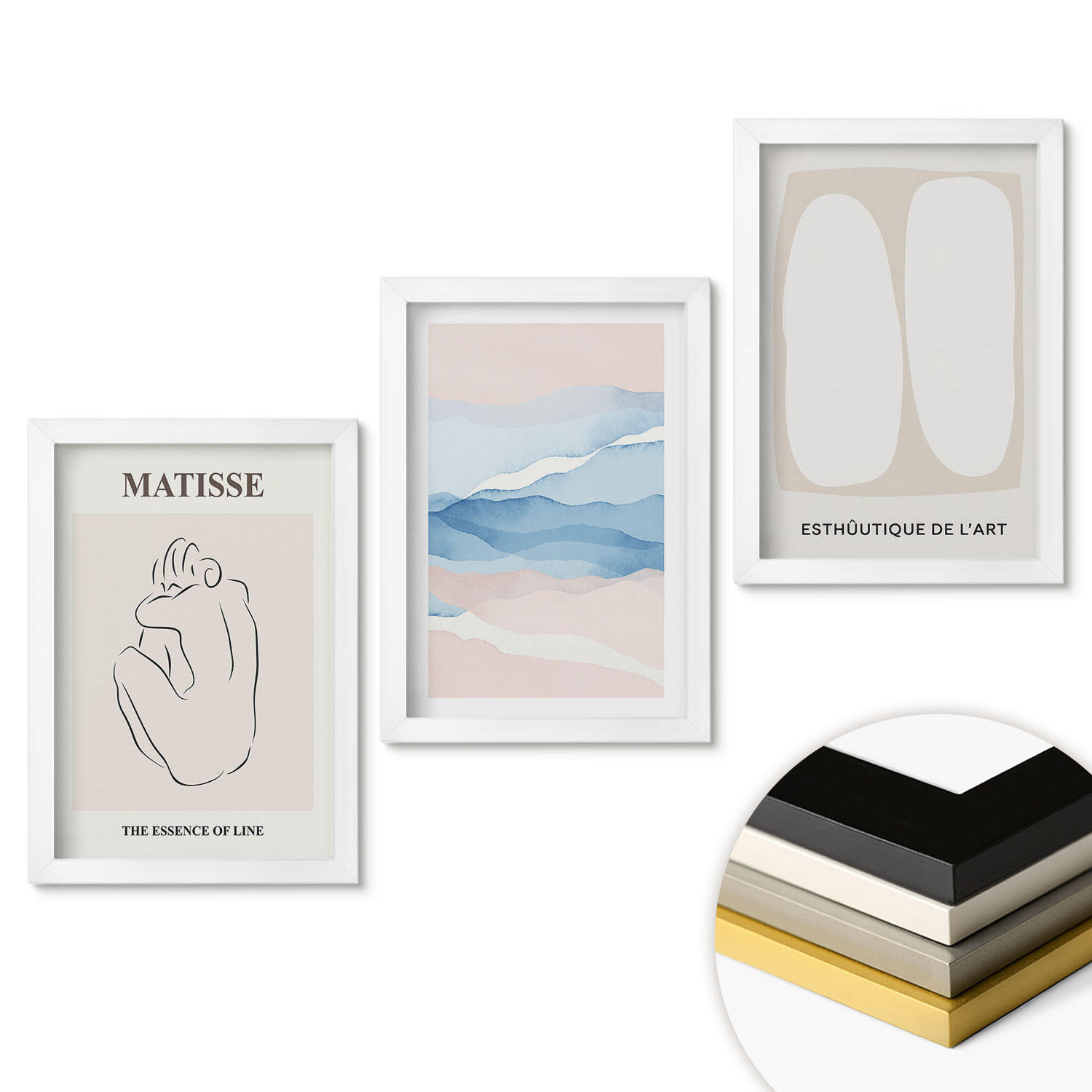 WANDBILDER 3er-Set - 20x30 cm Weißer Rahmen - Matisses abstrakte Formen - Weiß, Kunststoff (20/30cm) - ArtPrintCave