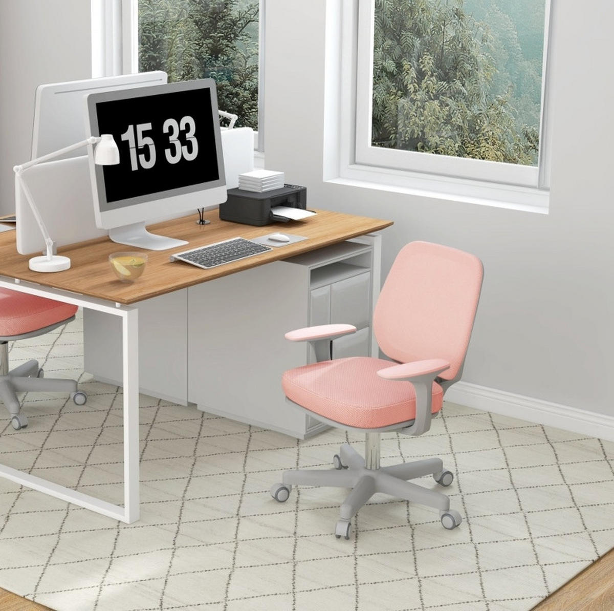 BÜROSTUHL in Rosa 48x55x94,5 cm, höhenverstellbar und drehbar, mit Sicherheitsrollen - Pink, Textil (55/94.5/48cm) - IVMEU