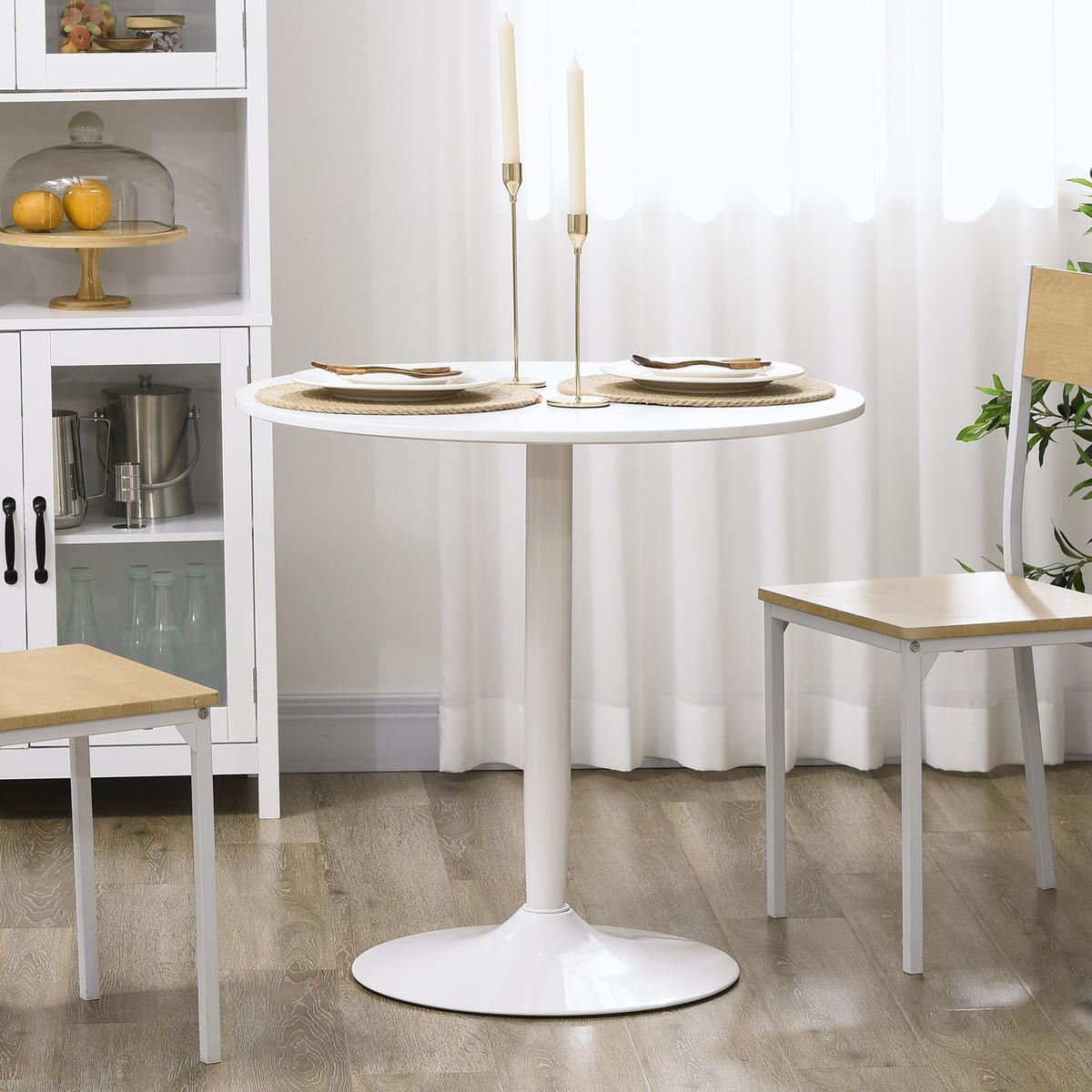 ESSTISCH Runder Küchentisch, Rutschfester Esszimmertisch für 2 Personen Weiß - Weiß, Holzwerkstoff/Metall (80/80/75cm) - HOMCOM