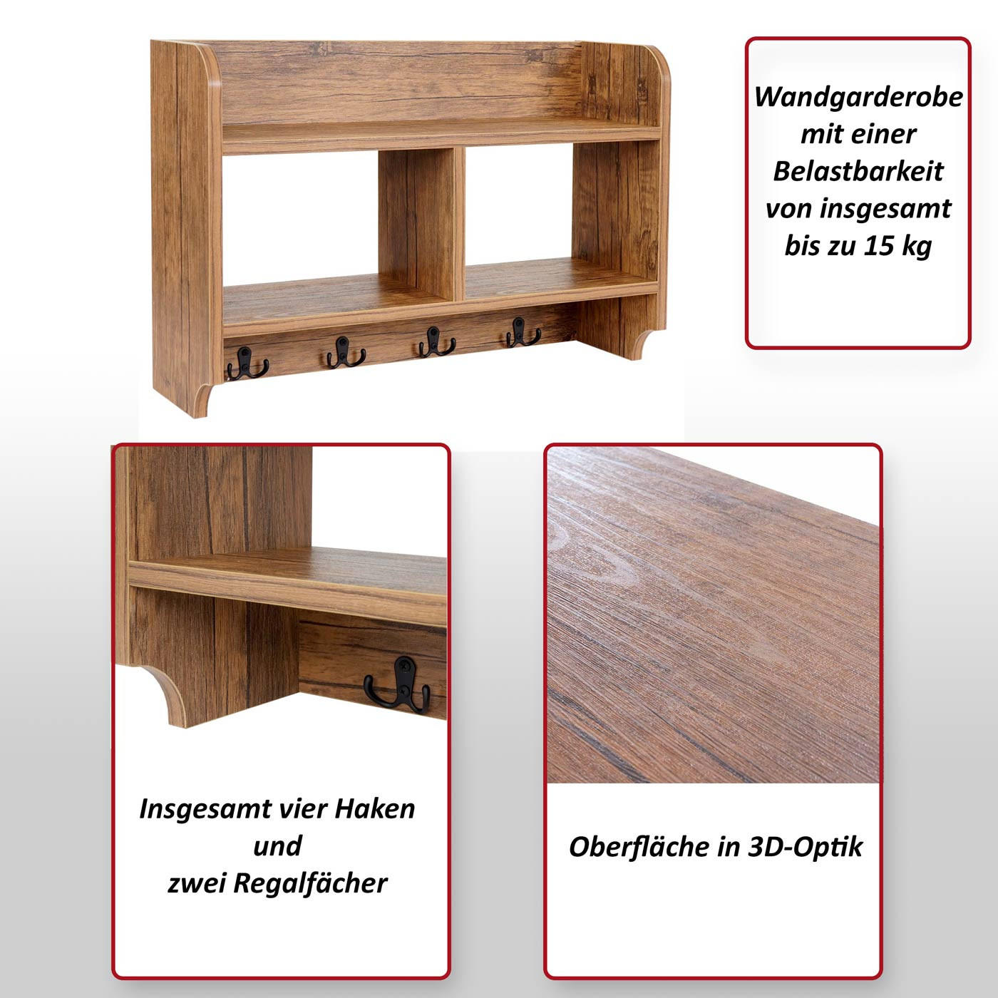 WANDGARDEROBE Wildeiche Dekor - Wildeiche, Holzwerkstoff (60/41/19cm) - MCW