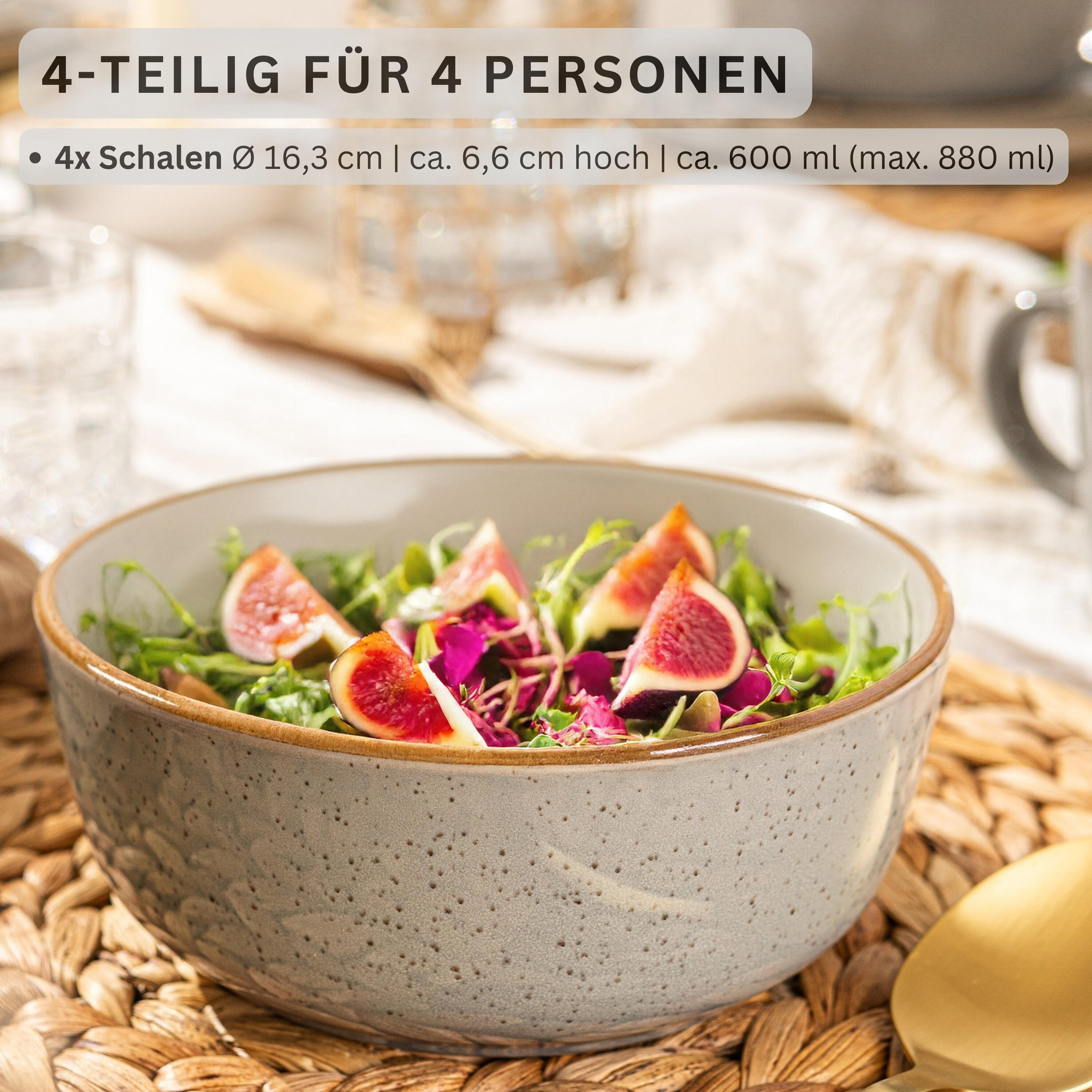 SCHALEN SET RIO PERLGRAU - 4 teilig aus Steingut - Grau, Keramik (20cm) - Sänger