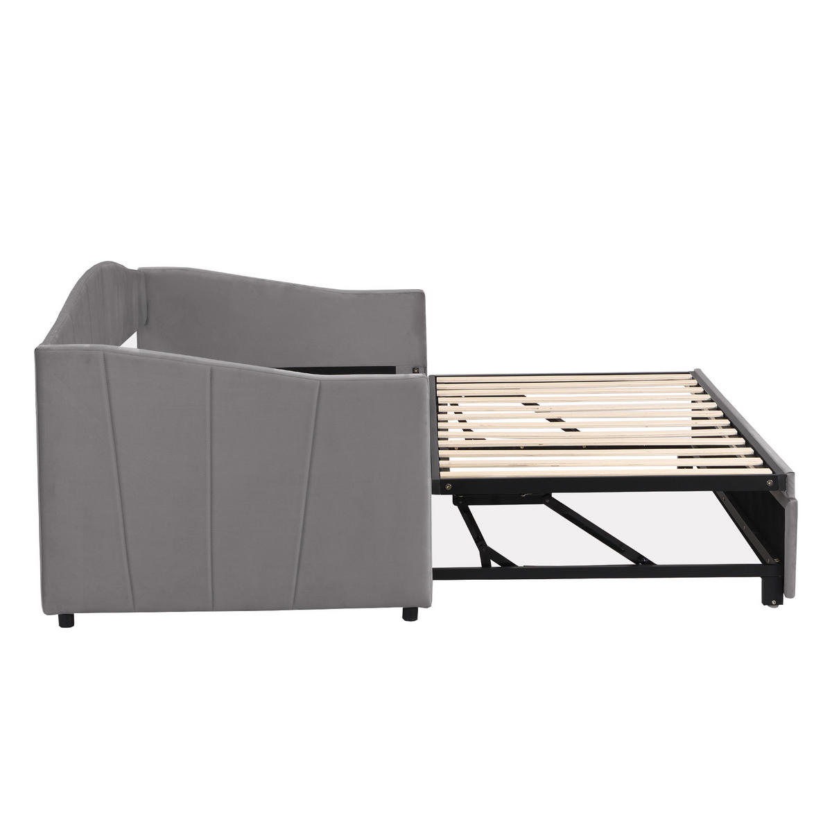 POLSTERBETT Ausziehbares Schlafsofa 90/180 cm grau mit Lattenrosten - Grau, Textil (90/200cm) - OKWISH