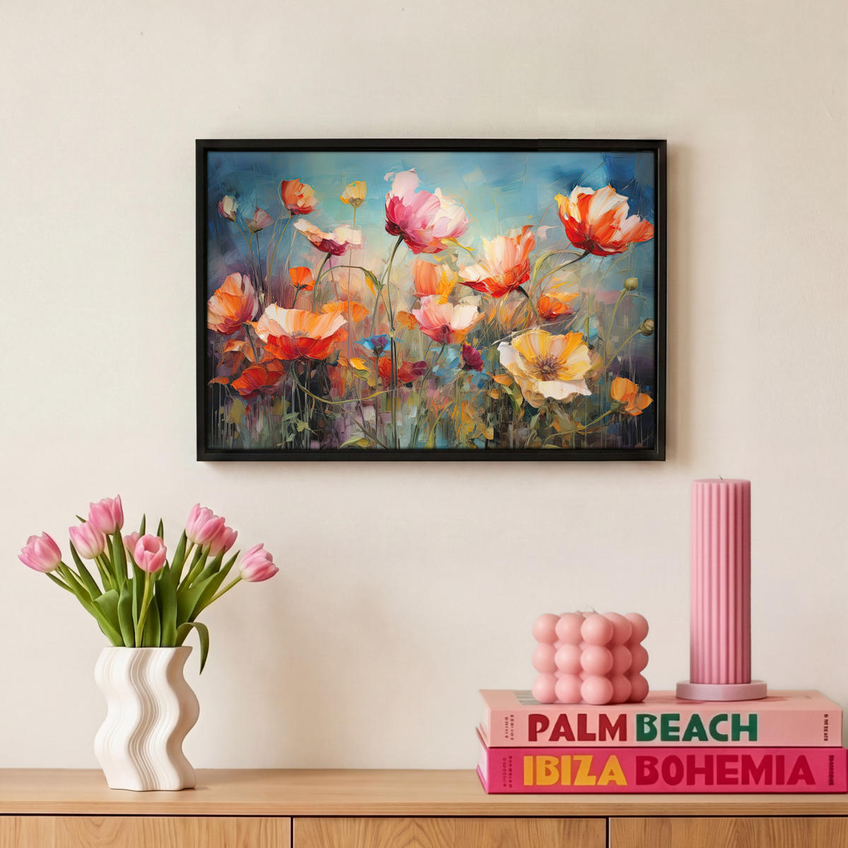 LEINWAND Bilder mit Rahmen - Blumen - Aquarell - Kunst - Botanisch - Natur - 30x20 - Orange, Textil (30/20cm) - MuchoWow