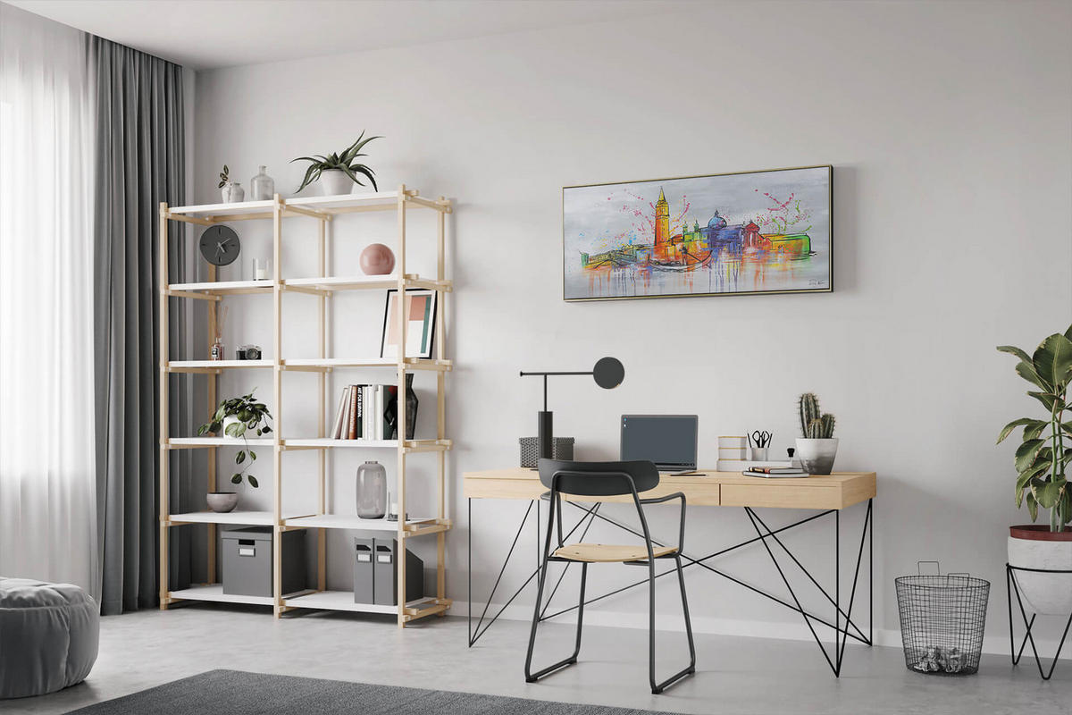 RUČNE MAĽOVANÝ AKRYLOVÝ OBRAZ 120/60 cm, sivý, krajinný motív - sivá, drevo/textil (120/60cm) - KUNSTLOFT
