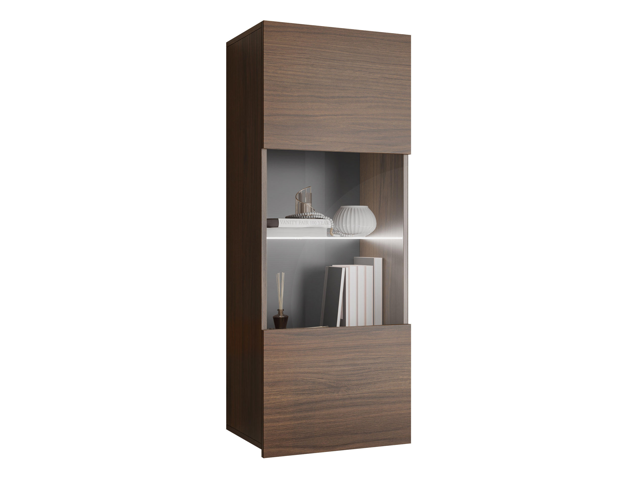 HÄNGEVITRINE Calabrini 05 mit weißer LED Beleuchtung - Nussbaumfarben, Holzwerkstoff (45/117/32cm) - MIRJAN24