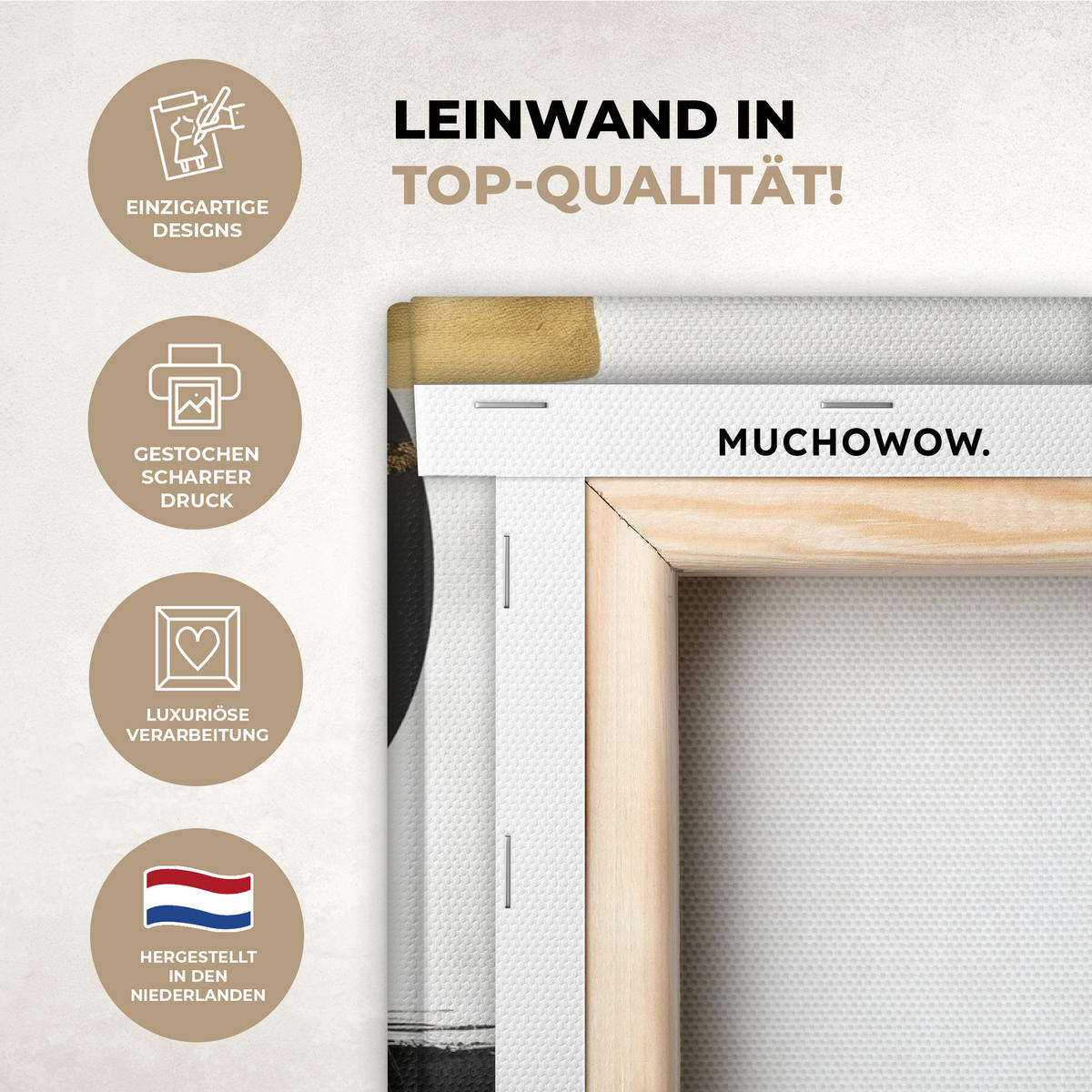 LEINWANDBILD Gold - Rechtecke - Kreise - Abstrakt Wanddeko 90x60 cm - Weiß, Textil (90/60cm) - MuchoWow