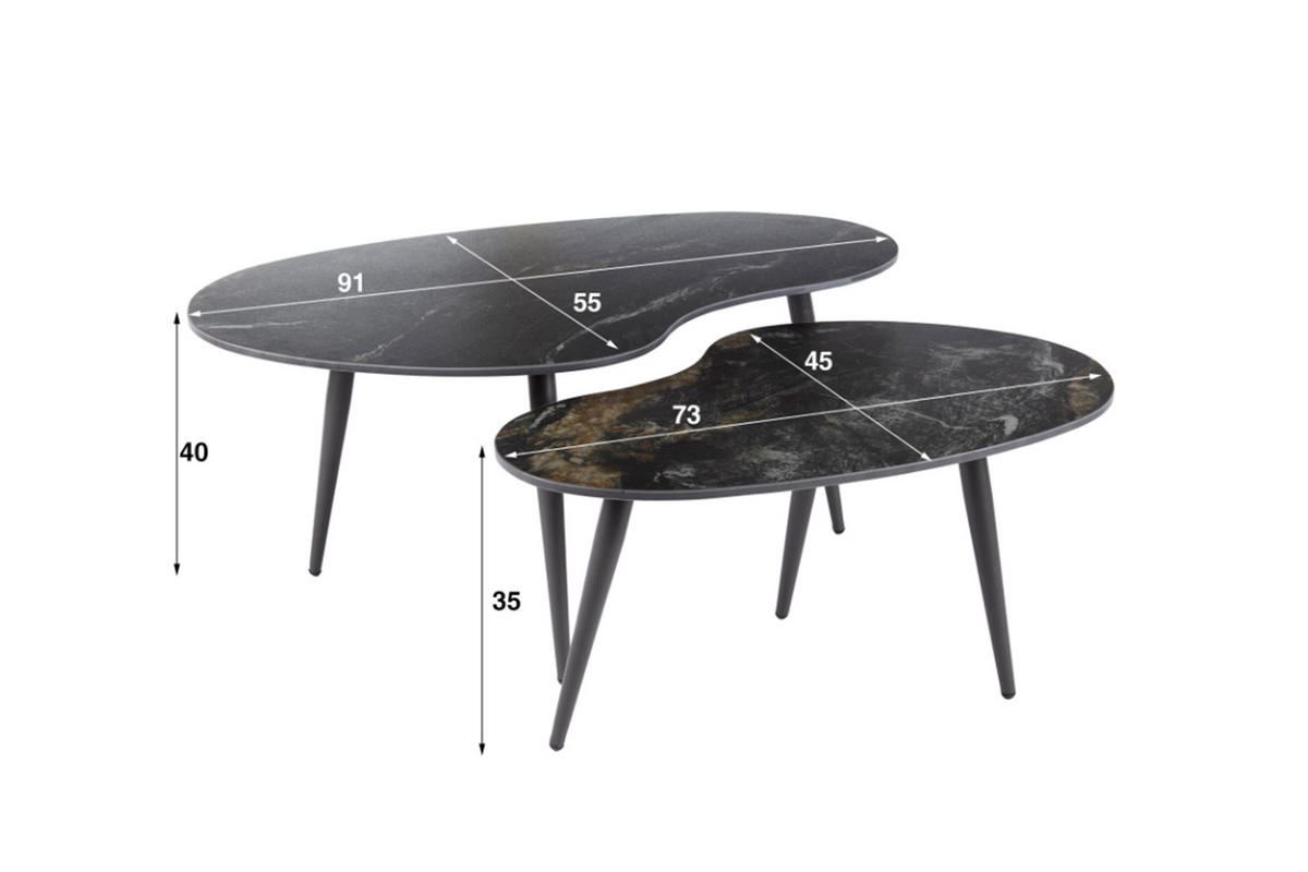 COUCHTISCH-SET PONTE Schwarz Keramik - Schwarz, Keramik/Metall (91/55/40cm) - KAWOLA