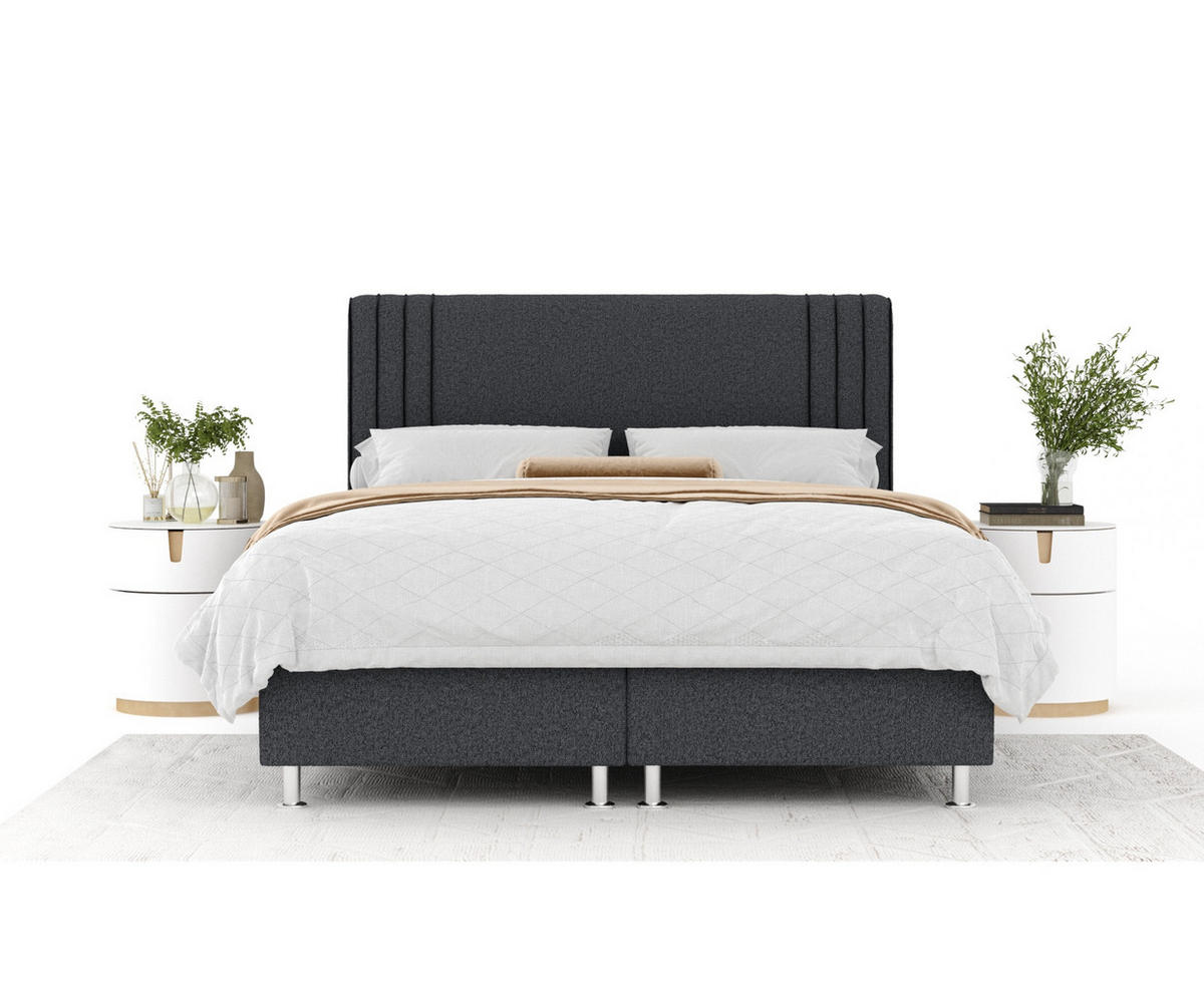 BOXSPRINGBETT Casone Schwarz 140/200 cm mit Latex-Topper - Silberfarben/Schwarz, Holz/Holzwerkstoff (140/200cm) - Maison de Reve