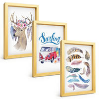 BILDER SET 3er Set - 20x30 cm Goldrahmen - Blumenwagen mit Geweih - Goldfarben, Kunststoff (20/30cm) - TULUP