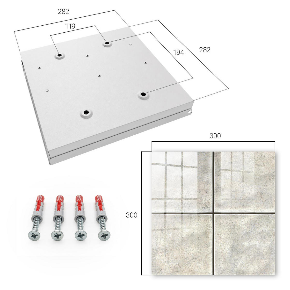 SCHLÜSSELBOX Weiß 30x30 cm – Türöffnung nach rechts - Beige Fliesen - Beige, Metall (30/30/5cm) - TULUP
